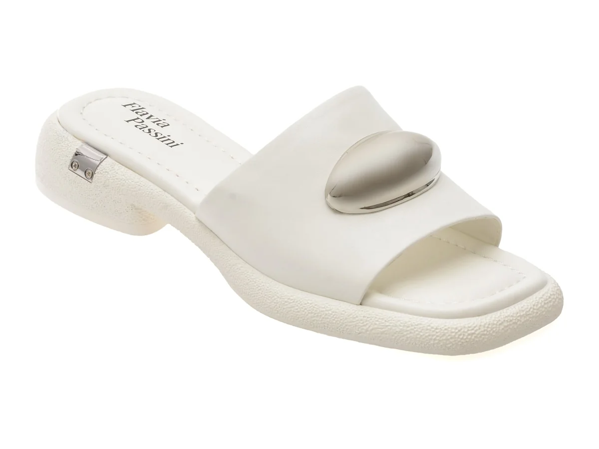 Papuci Flavia Passini Albi V1396 Din Piele Naturala