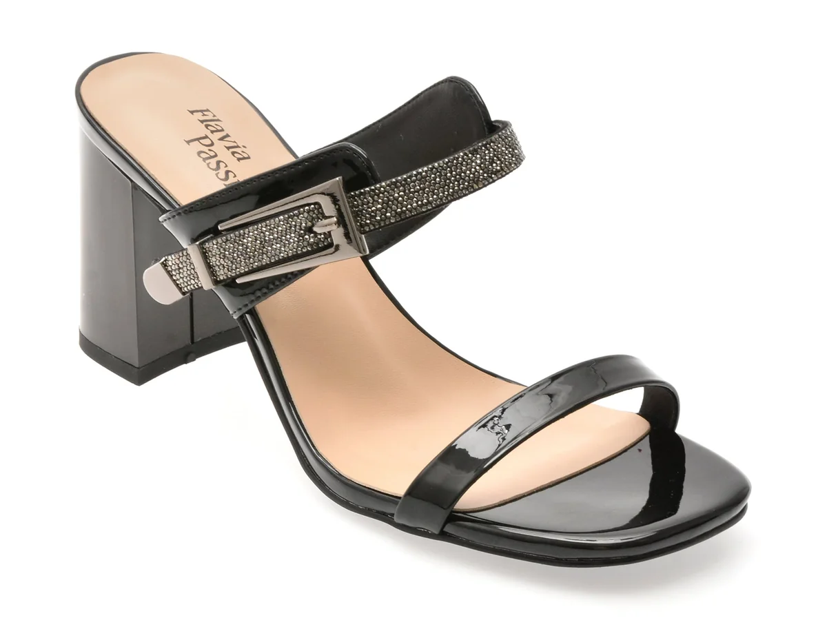 Papuci Flavia Passini Negri, M83, Din Piele Naturala Lacuita