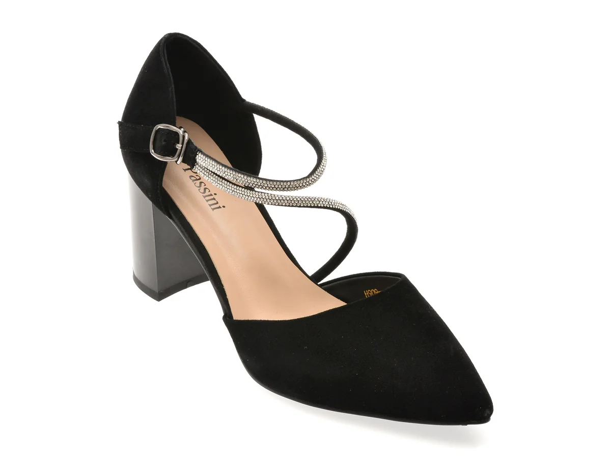 Pantofi Eleganți Flavia Passini Negri, V1822, Din Piele Intoarsa