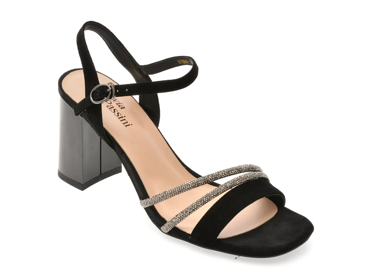 Sandale Flavia Passini Negre, X8718, Din Piele Întoarsă