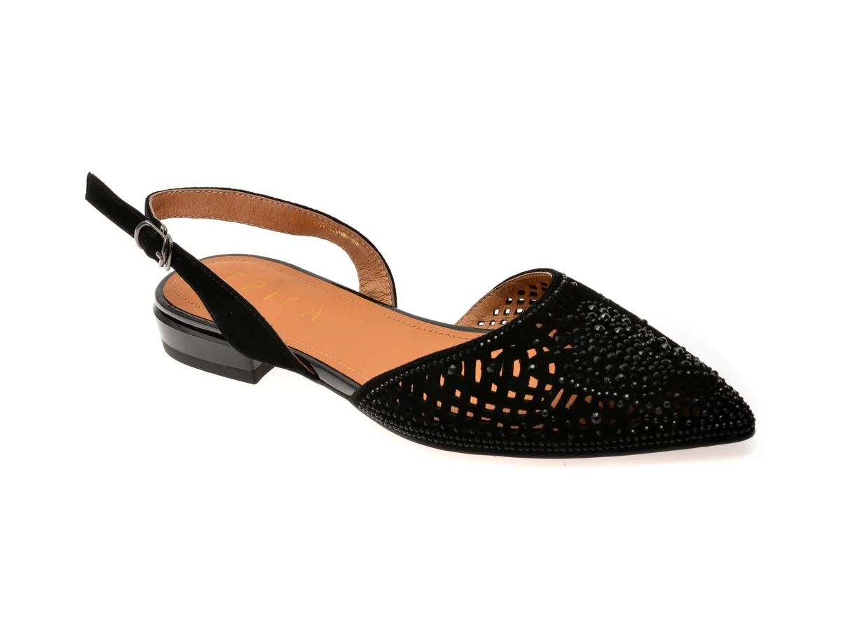 Pantofi Epica Negri, K852, Din Piele Întoarsă