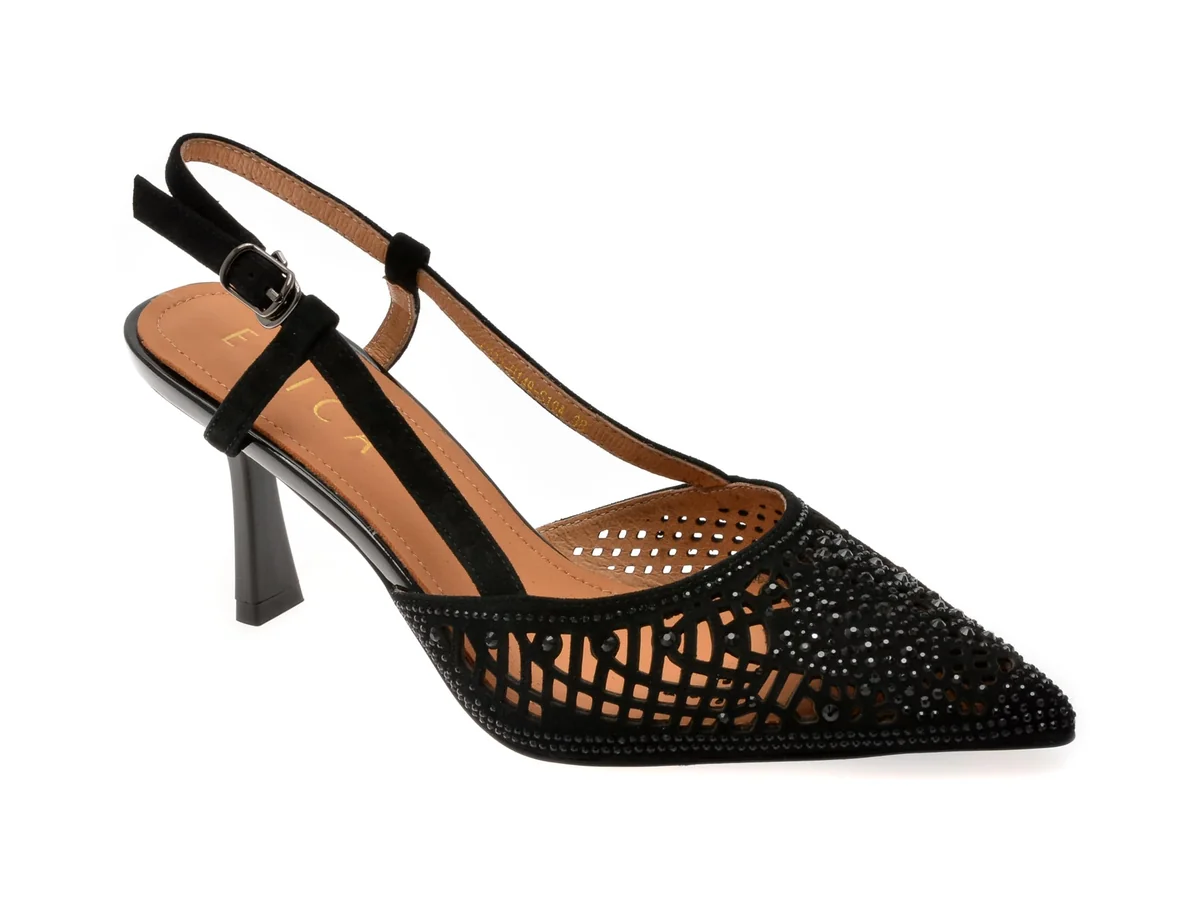 Pantofi Eleganti Epica Negri, H149, Din Piele Întoarsă