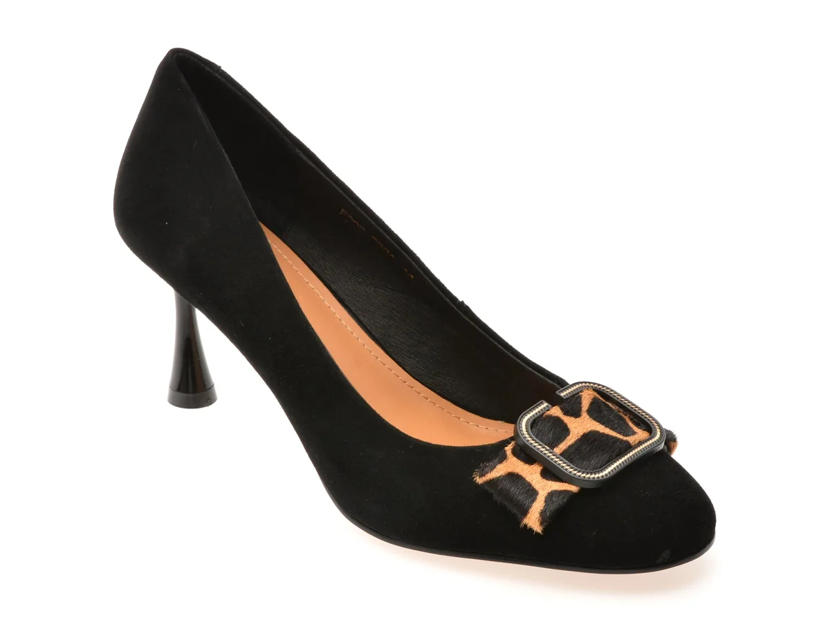 Pantofi Eleganți Epica Negri, F222, Din Piele Întoarsă