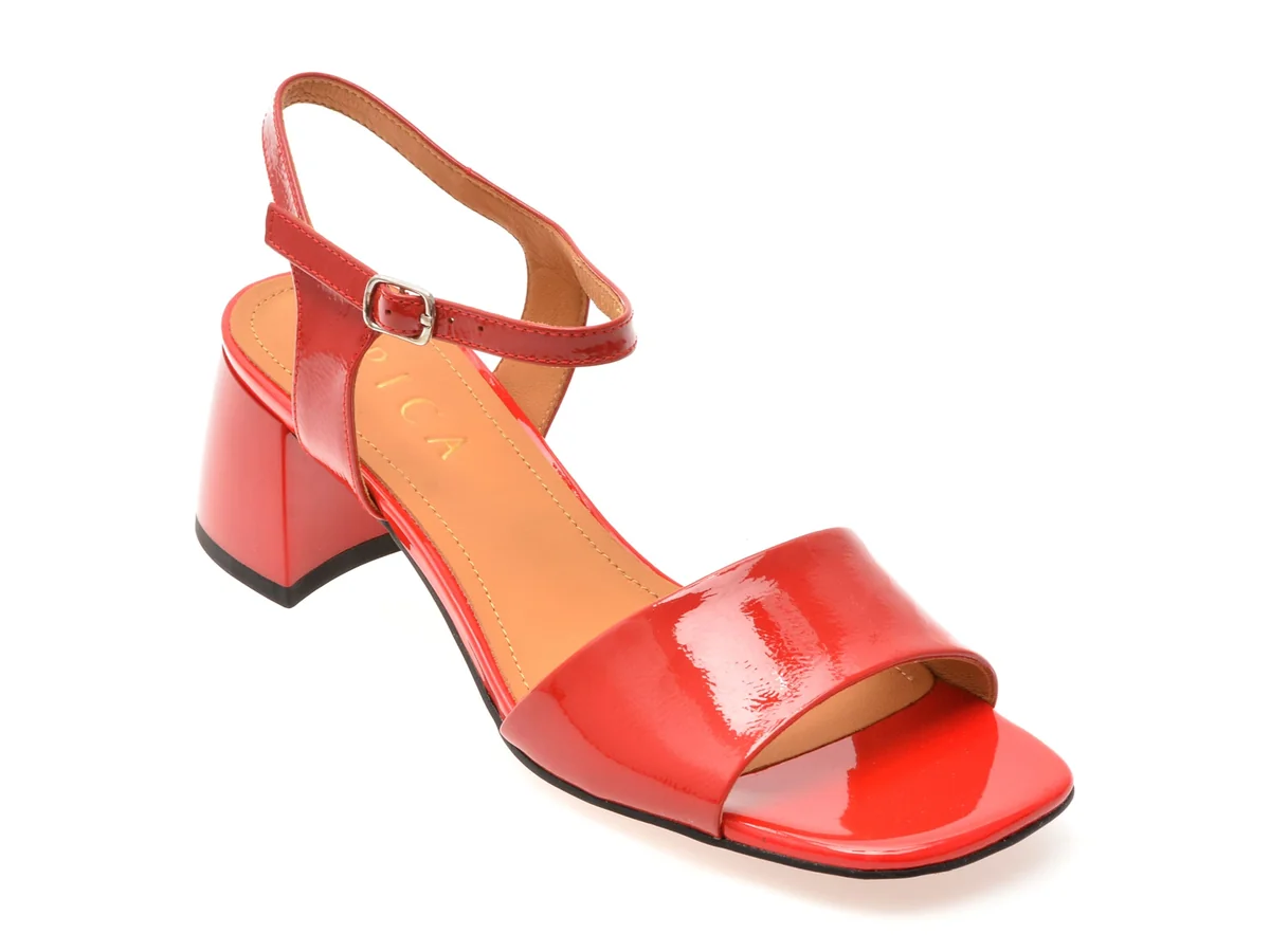 Sandale Epica Roșii, 32083, Din Piele Naturală Lăcuită