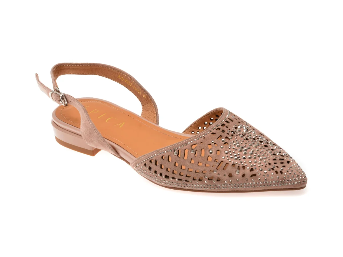 Pantofi Epica Nude, K852, Din Piele Întoarsă