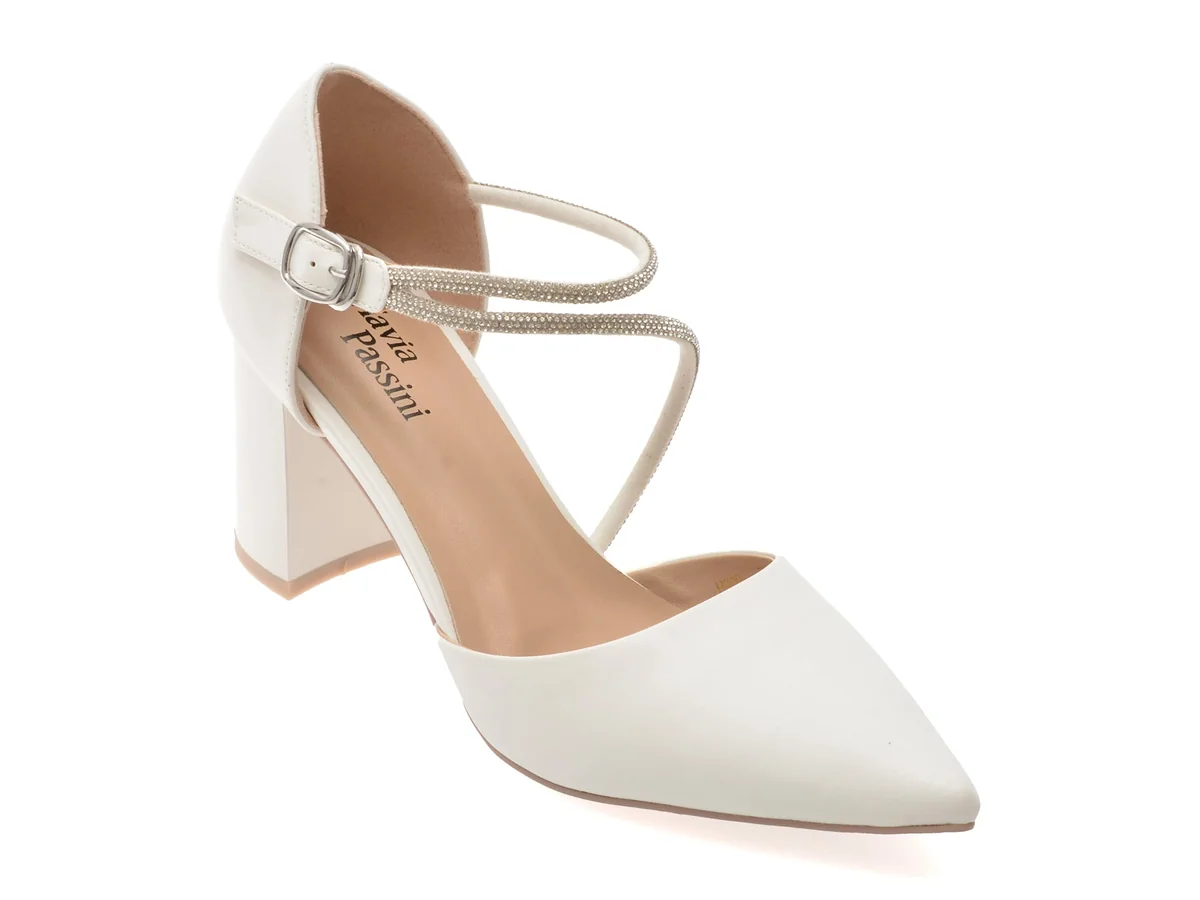Pantofi Eleganti Flavia Passini Albi, V1822, Din Piele Naturala