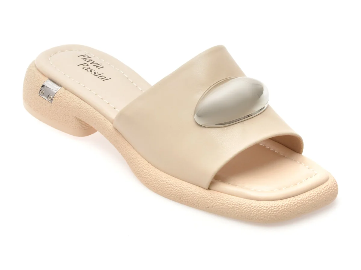 Papuci Flavia Passini Bej, V1396, Din Piele Naturala