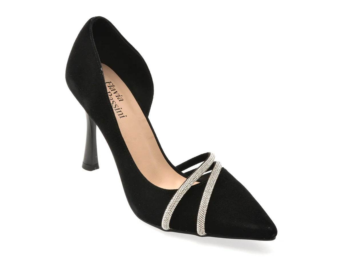 Pantofi Eleganți Flavia Passini Negri, V8770, Din Piele Întoarsă