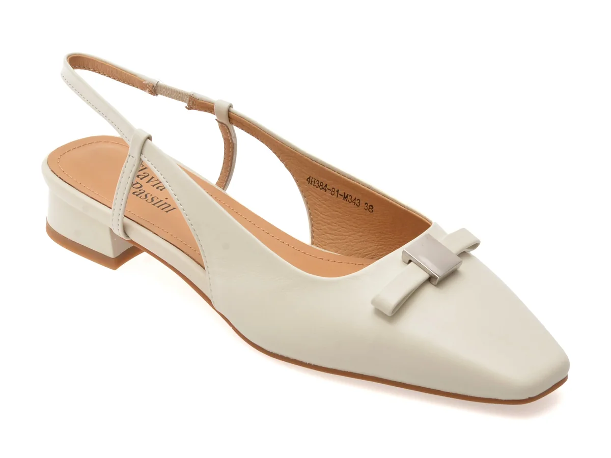 Pantofi Flavia Passini Albi, 4H384, Din Piele Naturala