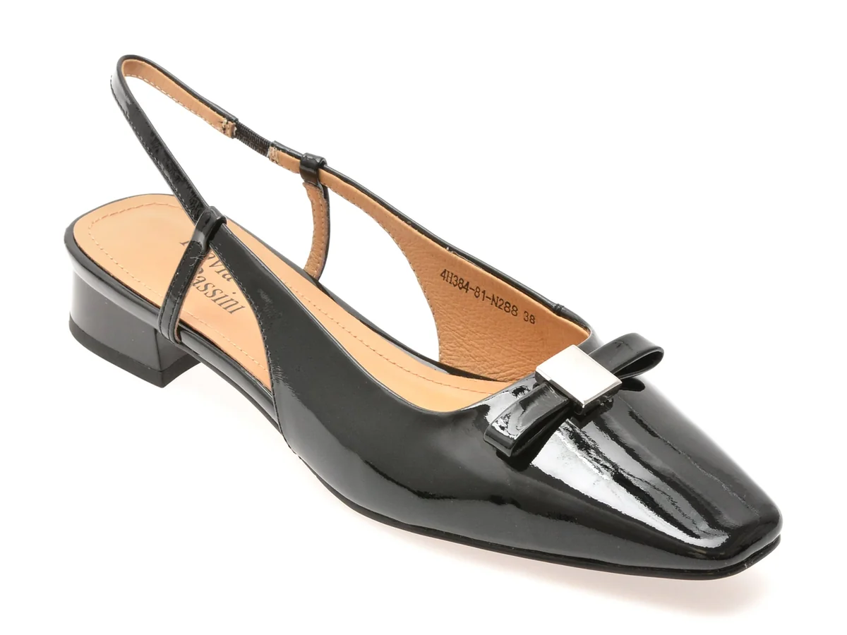 Pantofi Flavia Passini Negri, 4H384, Din Piele Naturala Lăcuită