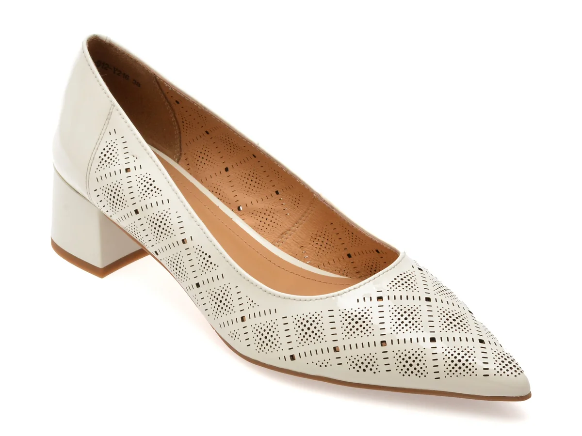 Pantofi Flavia Passini Albi, 4C115, Din Piele Naturală Lăcuită