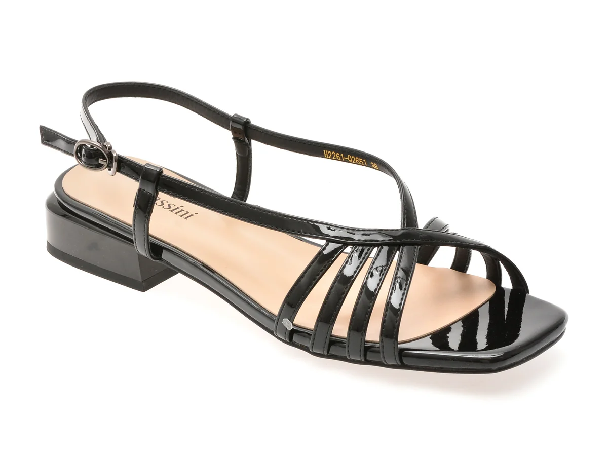 Sandale Flavia Passini Negre, Q2651, Din Piele Naturală Lăcuită