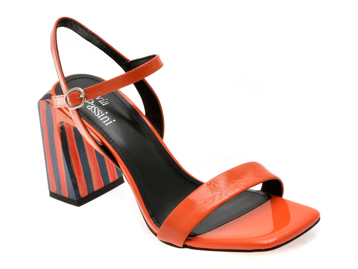 Sandale Flavia Passini Portocalii, 1949, Din Piele Naturala Lacuita