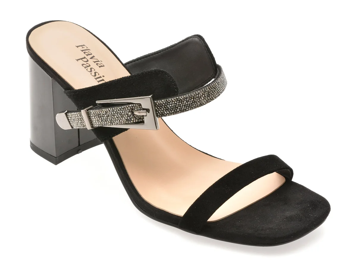 Papuci Flavia Passini Negri, M83, Din Piele Întoarsă