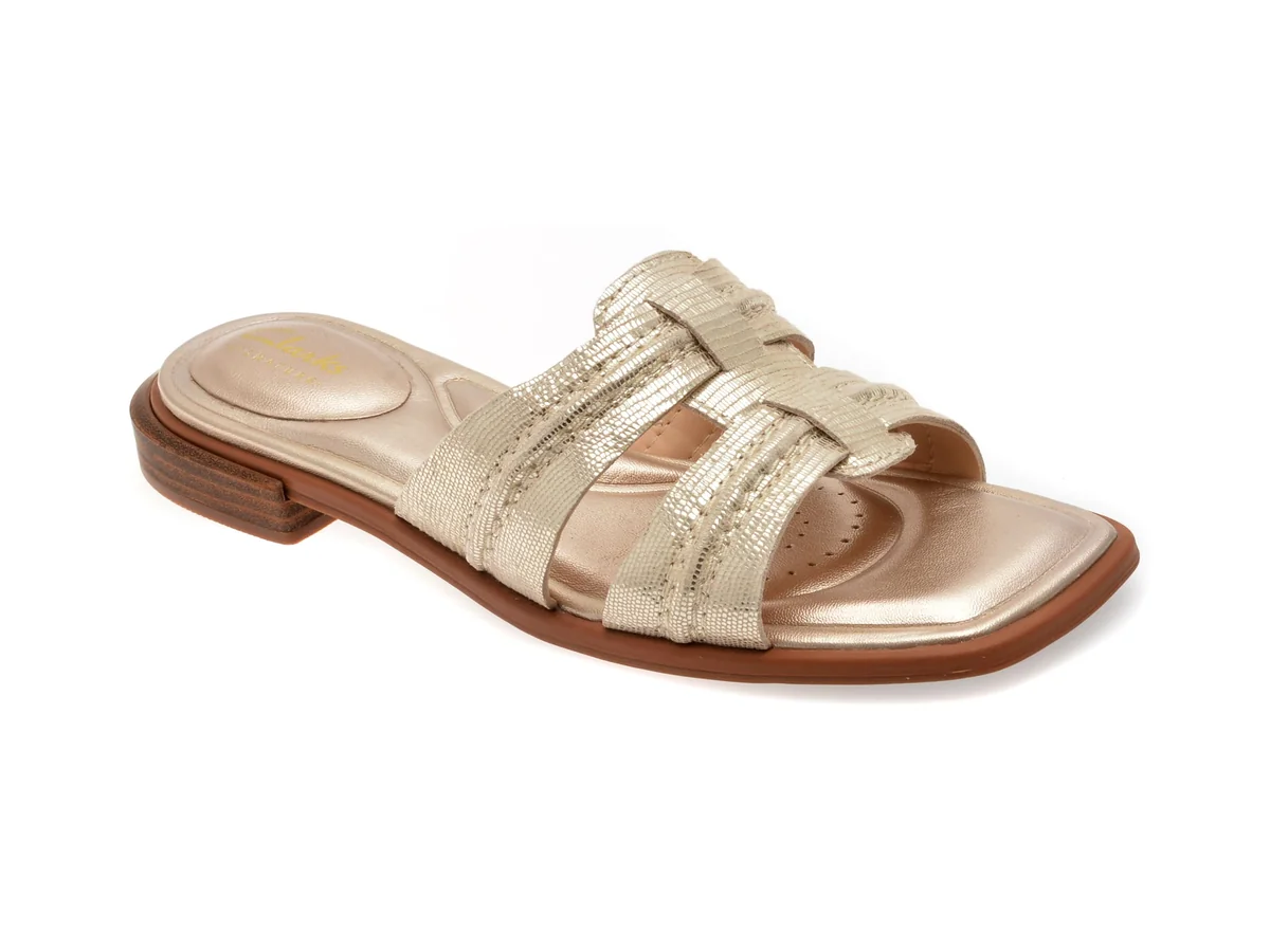 Papuci Clarks Argintii, Ariany Mule, Din Piele Naturală