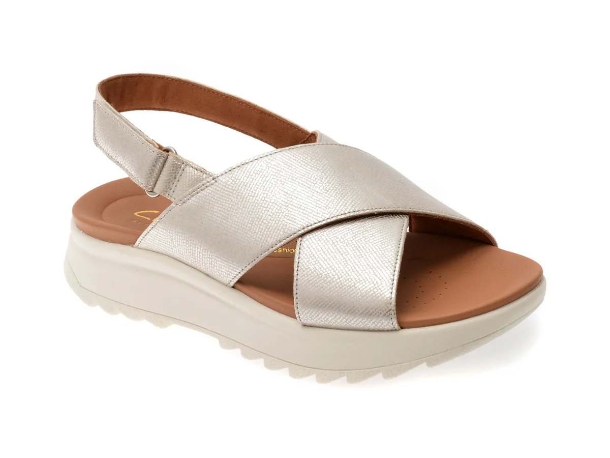Sandale Clarks Argintii, Dash Lite Wish, Din Piele Naturala