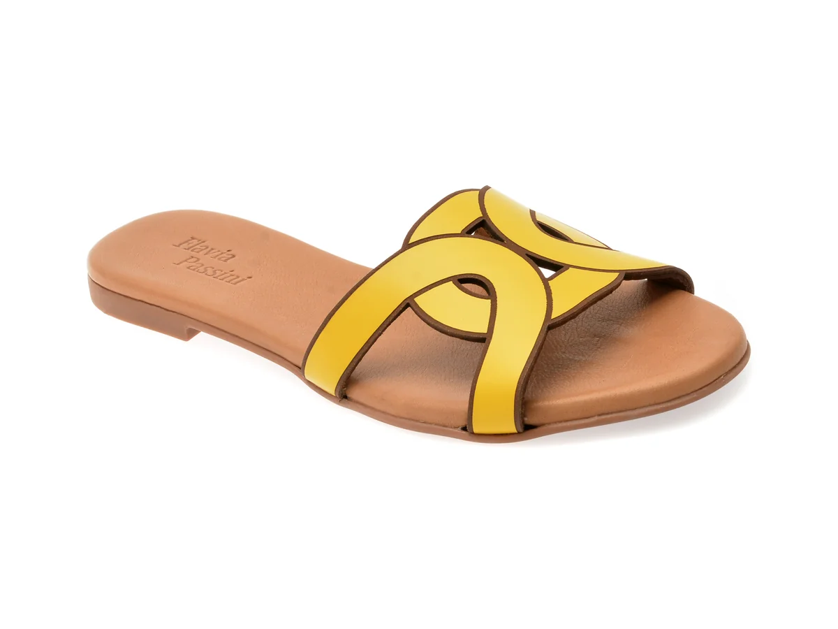 Papuci Flavia Passini Galbeni, 2401, Din Piele Naturala