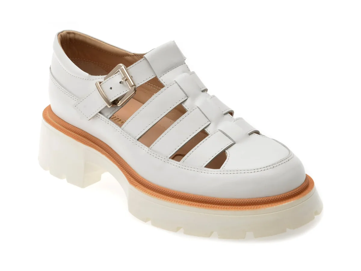Pantofi Flavia Passini Albi, S6000, Din Piele Naturala