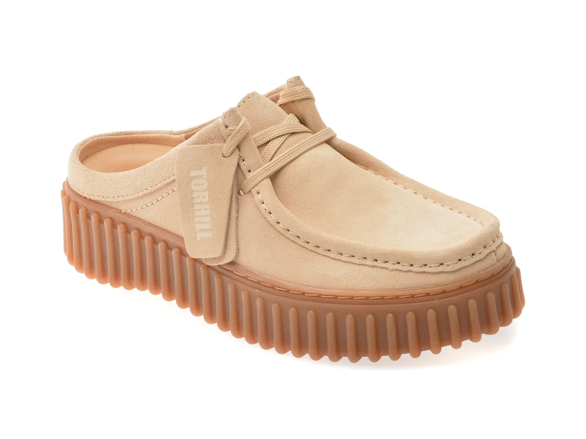 Papuci Clarks Bej, Torhill Mules, Din Piele Întoarsă