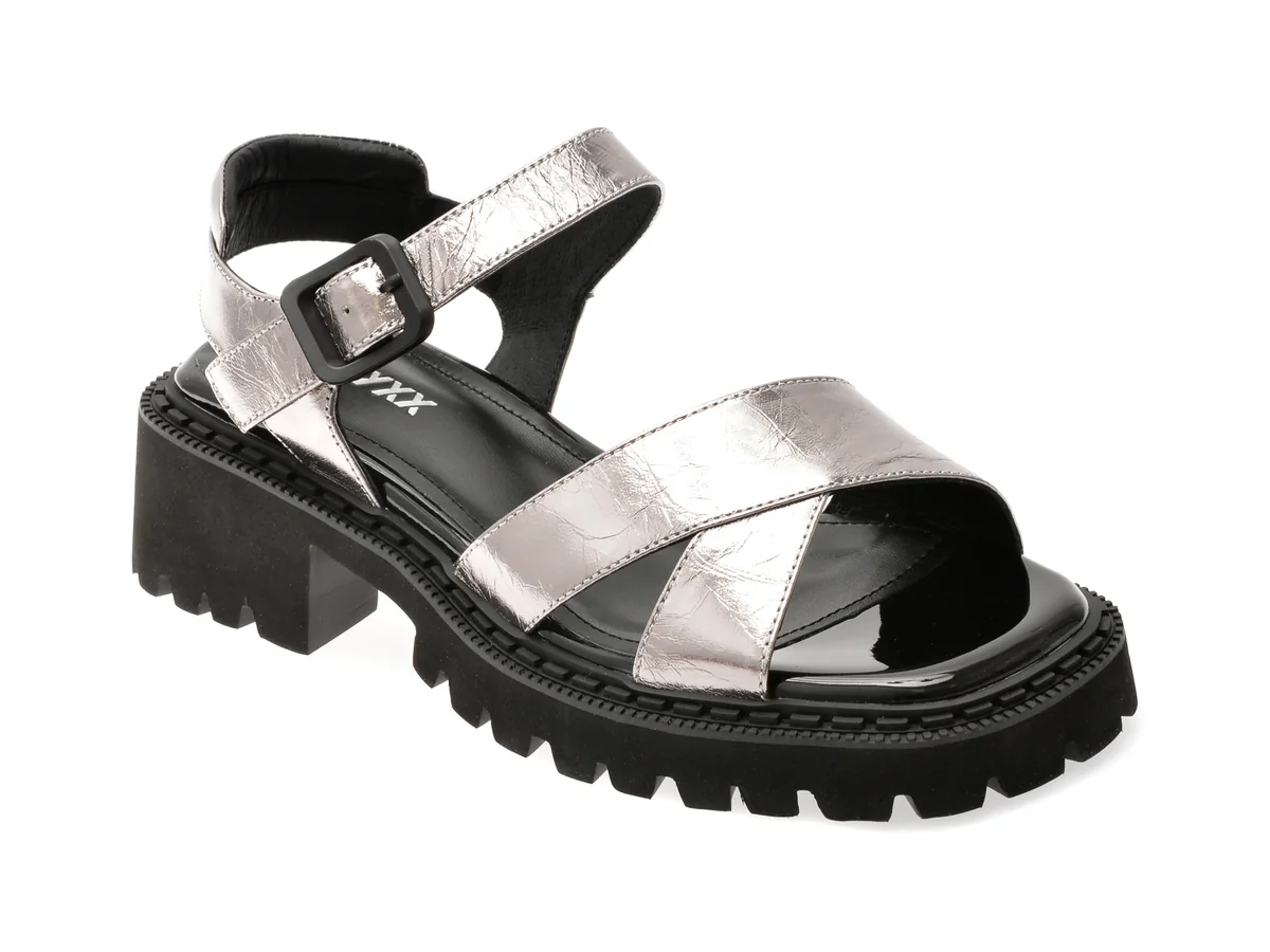 Sandale Gryxx Argintii, H55, Din Piele Naturală