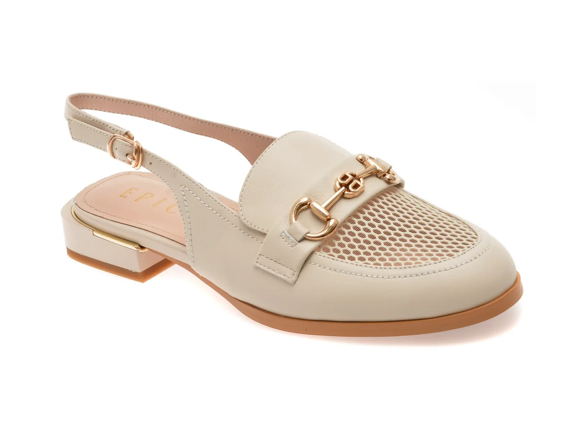 Pantofi Epica Bej, H102, Din Piele Naturala