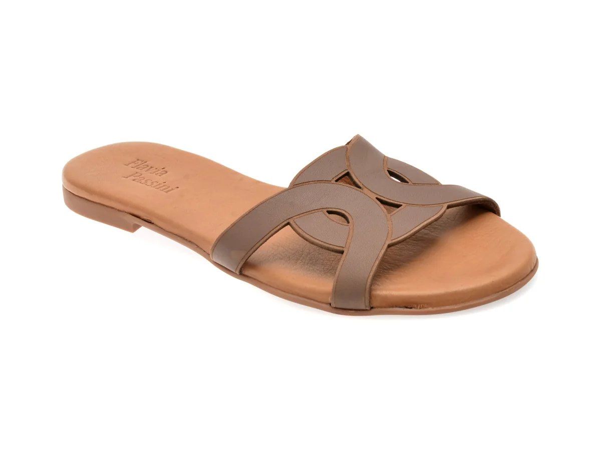 Papuci Flavia Passini Gri, 2401, Din Piele Naturala