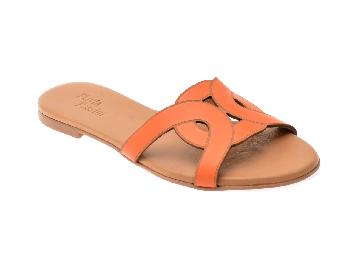 Papuci Flavia Passini Portocalii, 2401, Din Piele Naturala