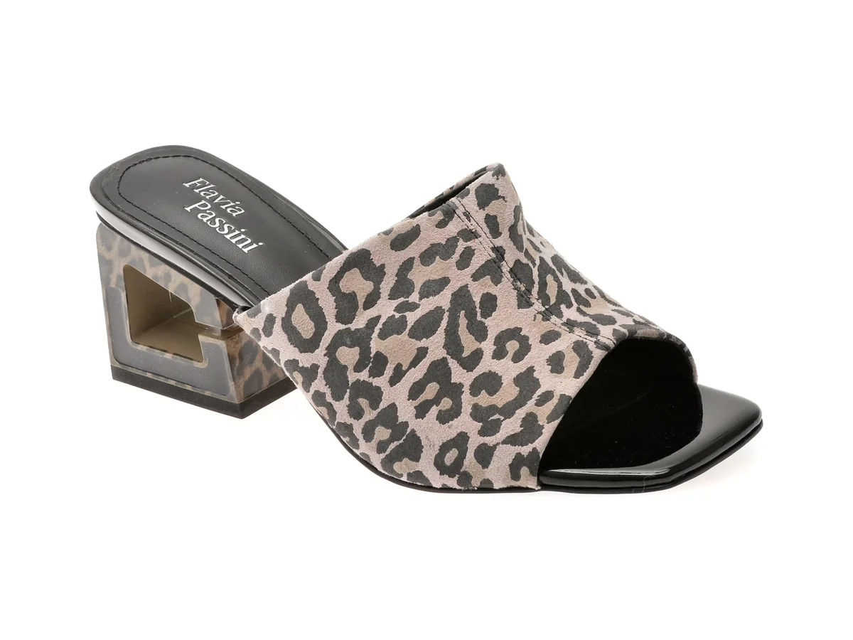 Papuci Flavia Passini Gri, H694, Din Piele Întoarsă