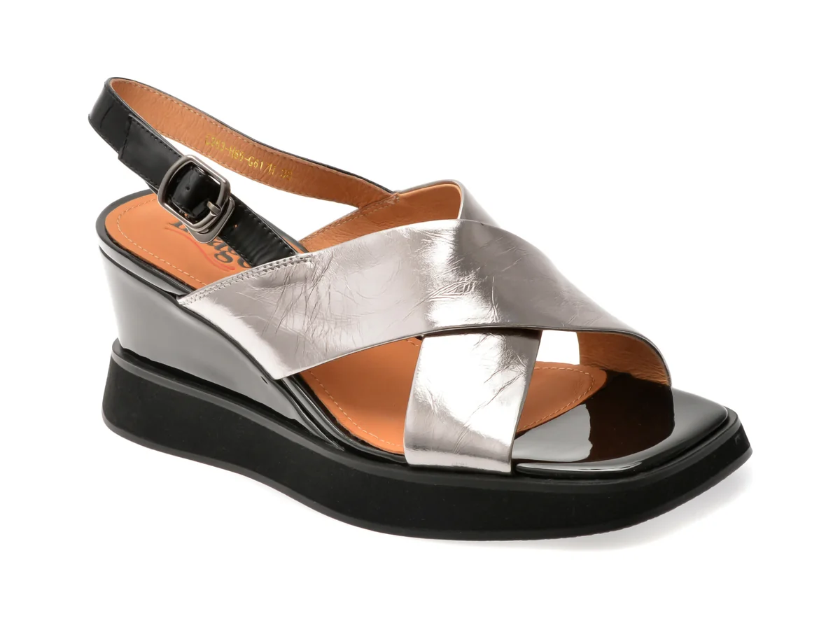 Sandale Image Argintii, H65, Din Piele Naturală