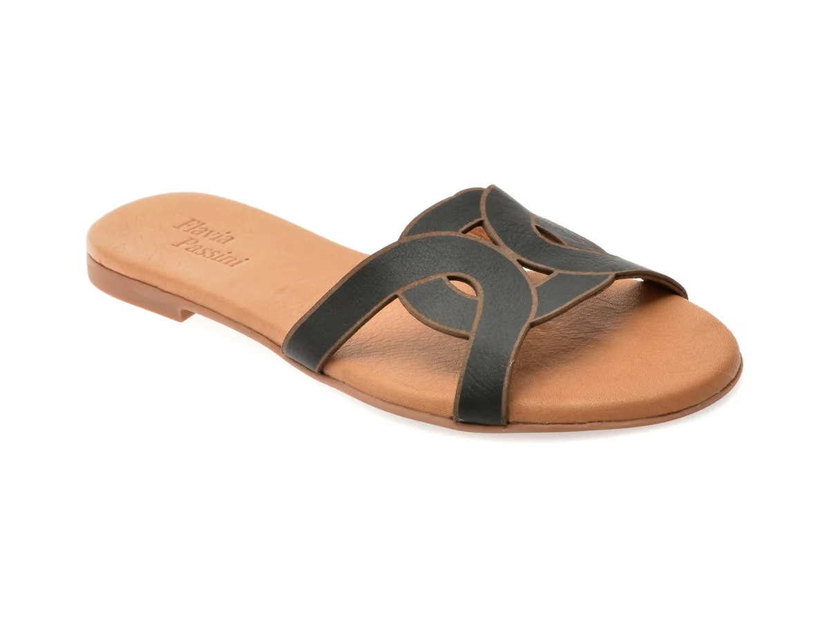 Papuci Flavia Passini Negri, 2401, Din Piele Naturală