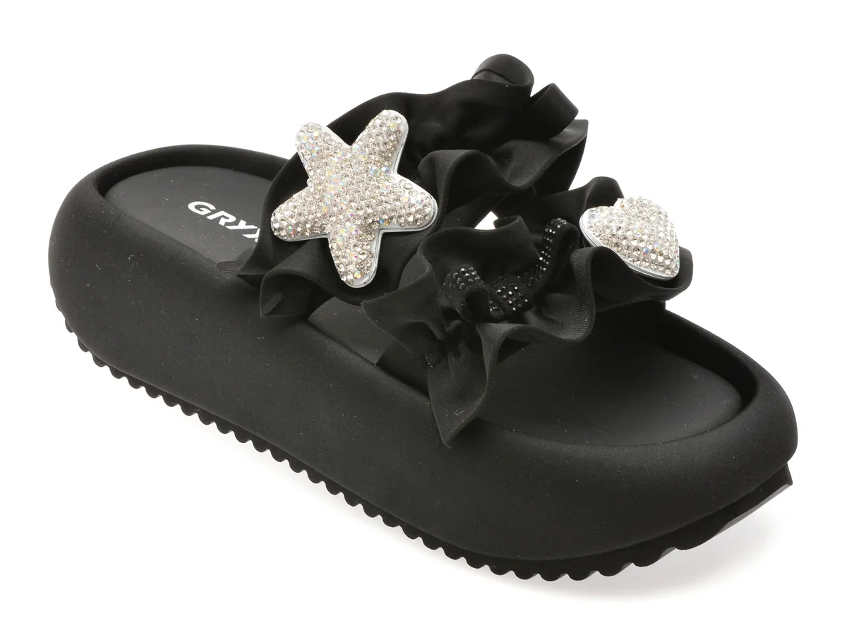 Papuci Gryxx Negri, Y24L82, Din Material Textil