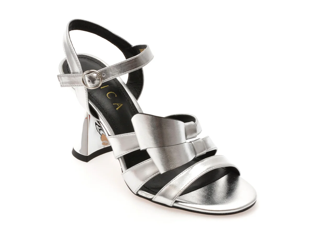 Sandale Elegante Epica Argintii, 60L, Din Piele Naturala