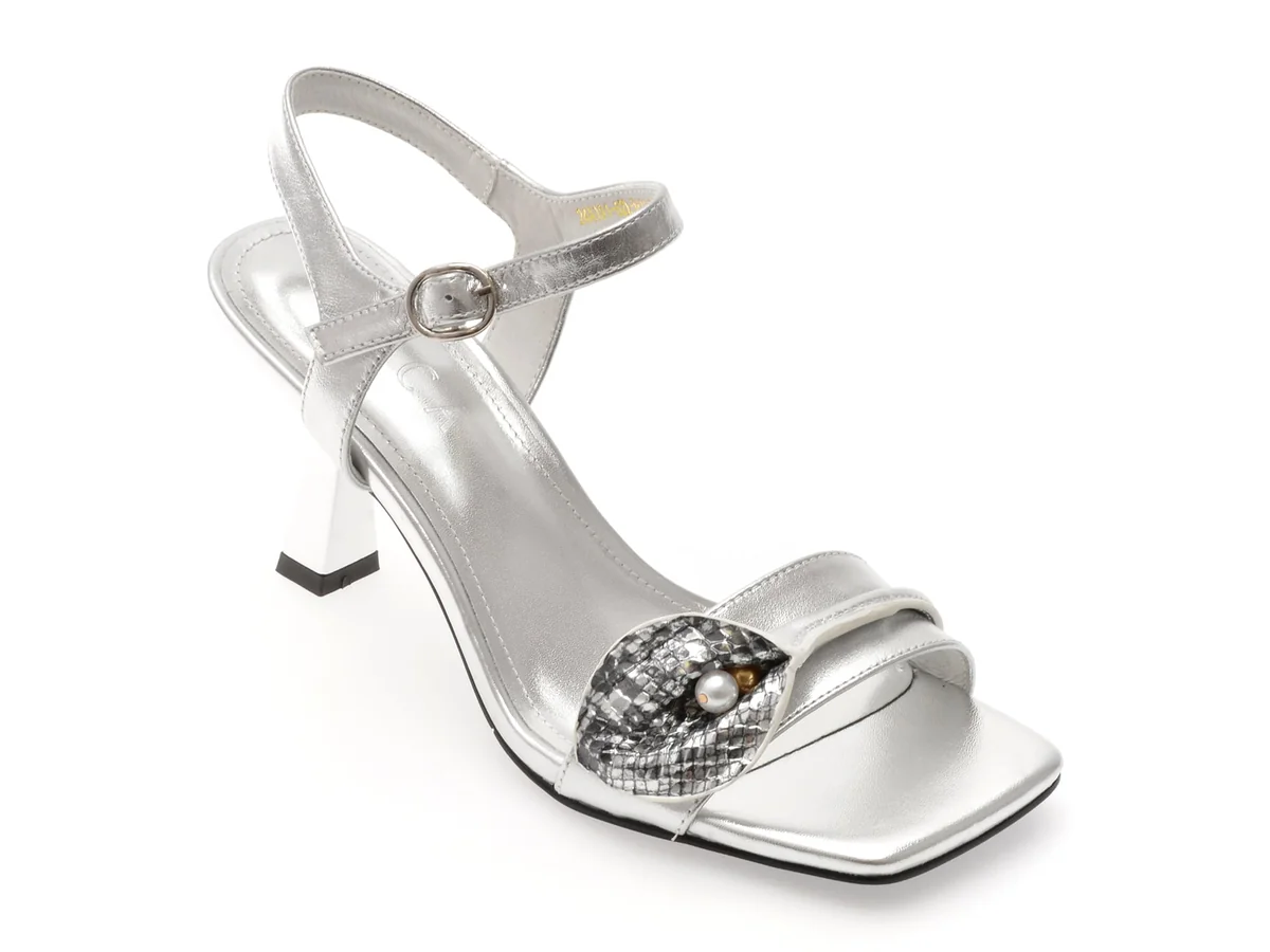 Sandale Elegante Epica Argintii, 19162L, Din Piele Naturala