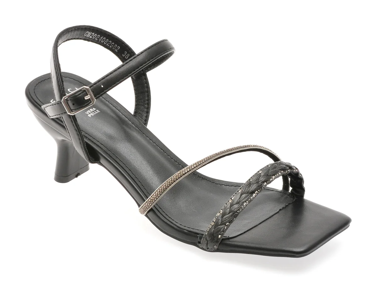 Sandale Elegante Epica Negre, 82982, Din Piele Ecologică