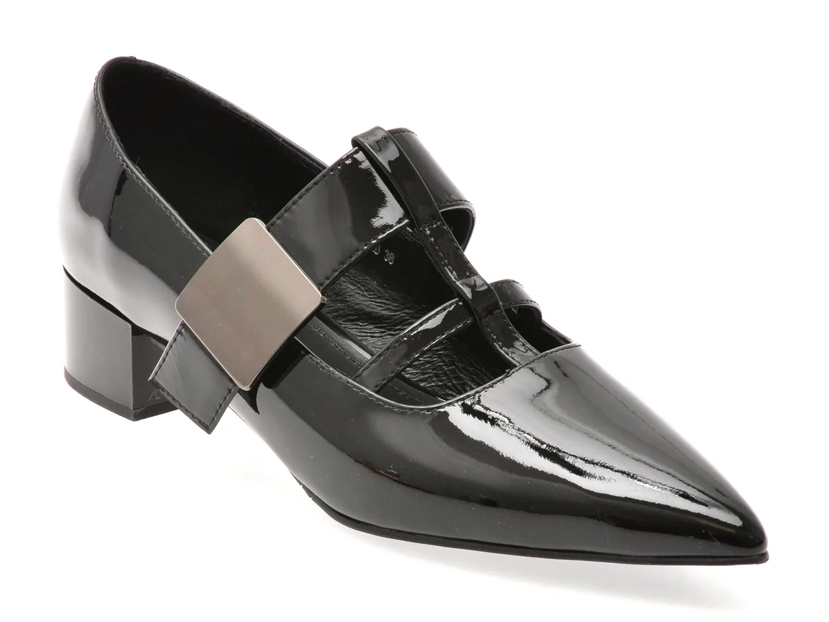 Pantofi Epica Negri, 1978, Din Piele Naturală Lăcuită