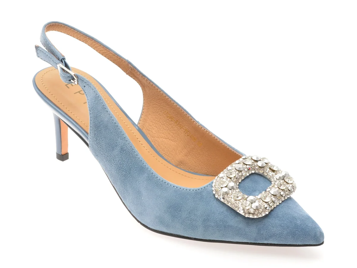 Pantofi Eleganti Epica Albastri, 4A386, Din Piele Intoarsa