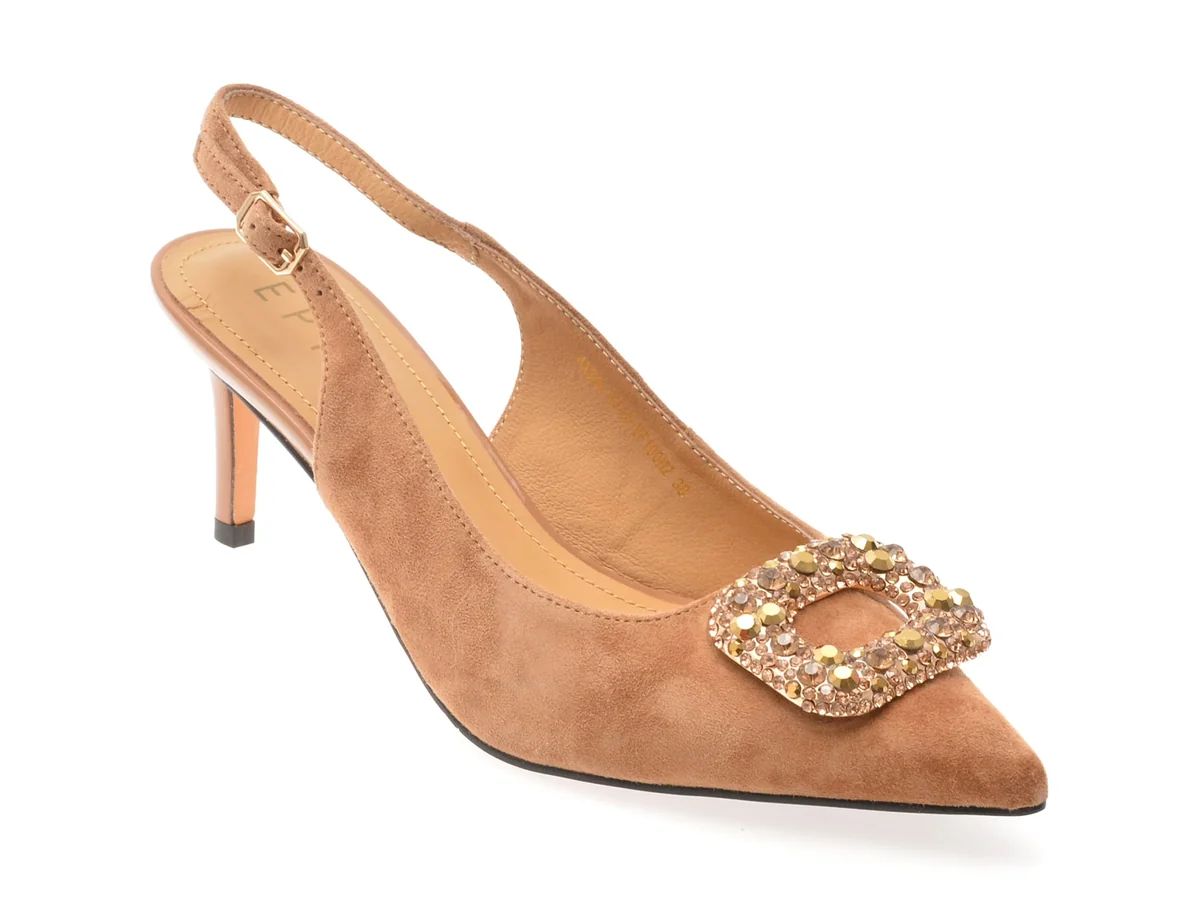Pantofi Eleganți Epica Maro, 4A386, Din Piele Întoarsă