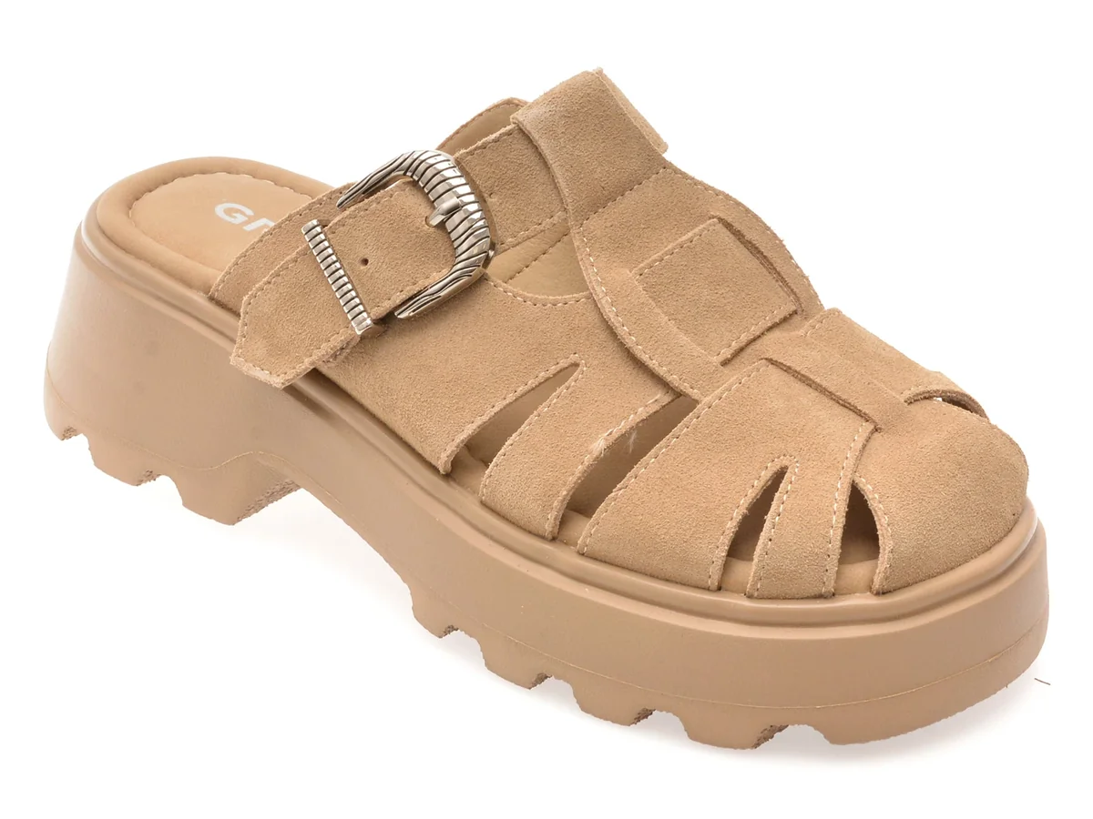 Papuci Gryxx Bej, Y25L216, Din Piele Întoarsă