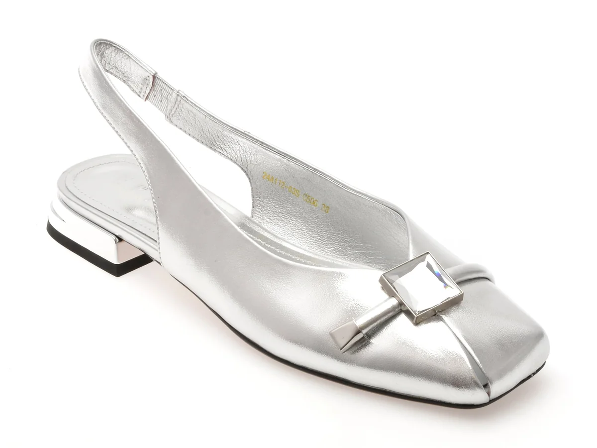 Pantofi Epica Argintii, 63S, Din Piele Naturala