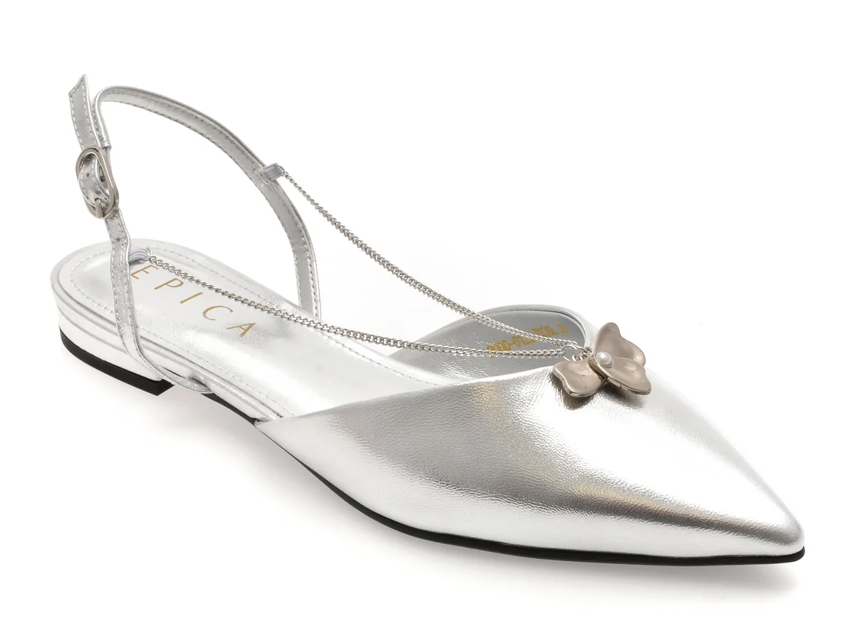 Pantofi Epica Argintii, 2000, Din Piele Naturala
