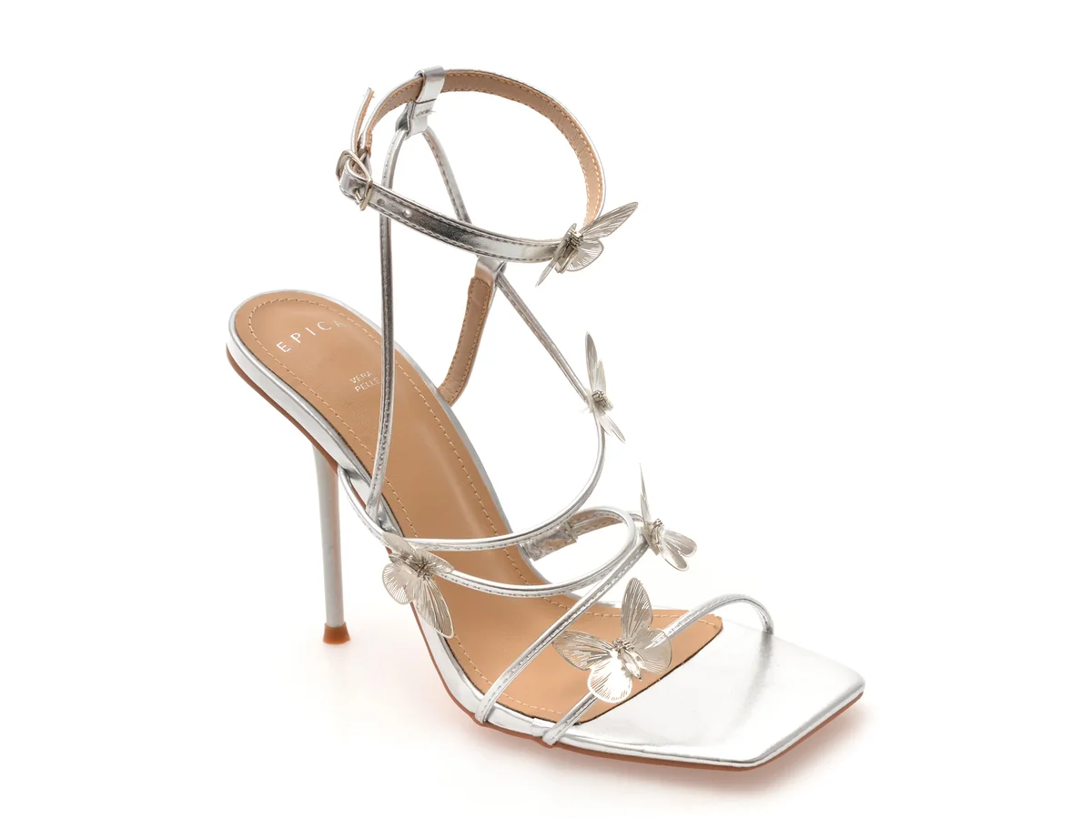 Sandale Elegante Epica Argintii, 82964, Din Piele Ecologică