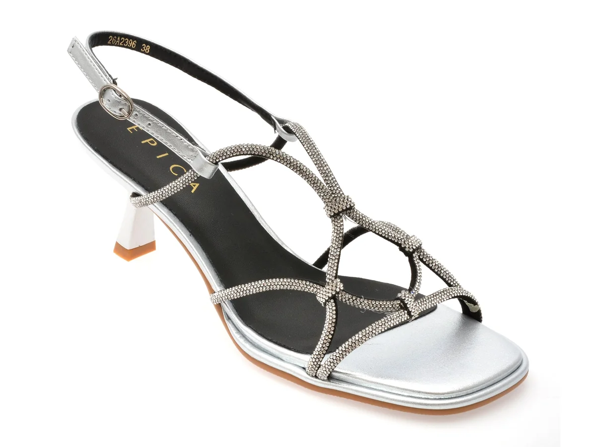 Sandale Elegante Epica Argintii, 2396, Din Piele Ecologică