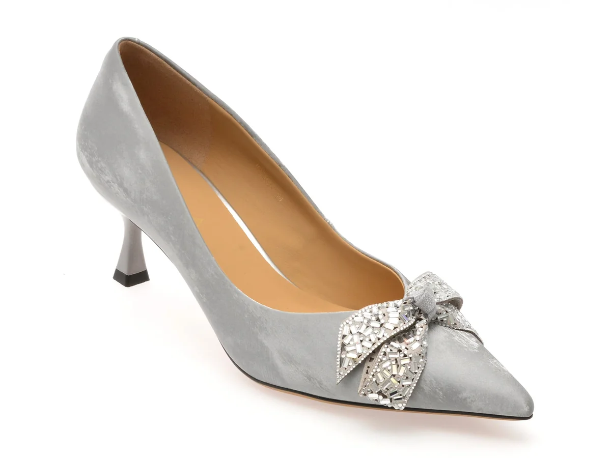 Pantofi Eleganți Epica Argintii, 65057, Din Piele Naturală