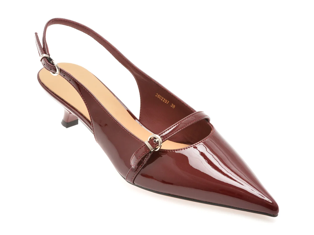 Pantofi Eleganți Epica Visinii, 26U2257, Din Piele Ecologică Lăcuită