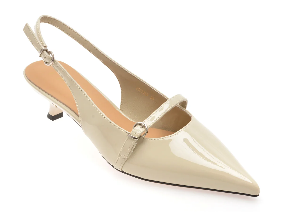 Pantofi Eleganți Epica Bej, 26U2257, Din Piele Ecologică Lăcuită