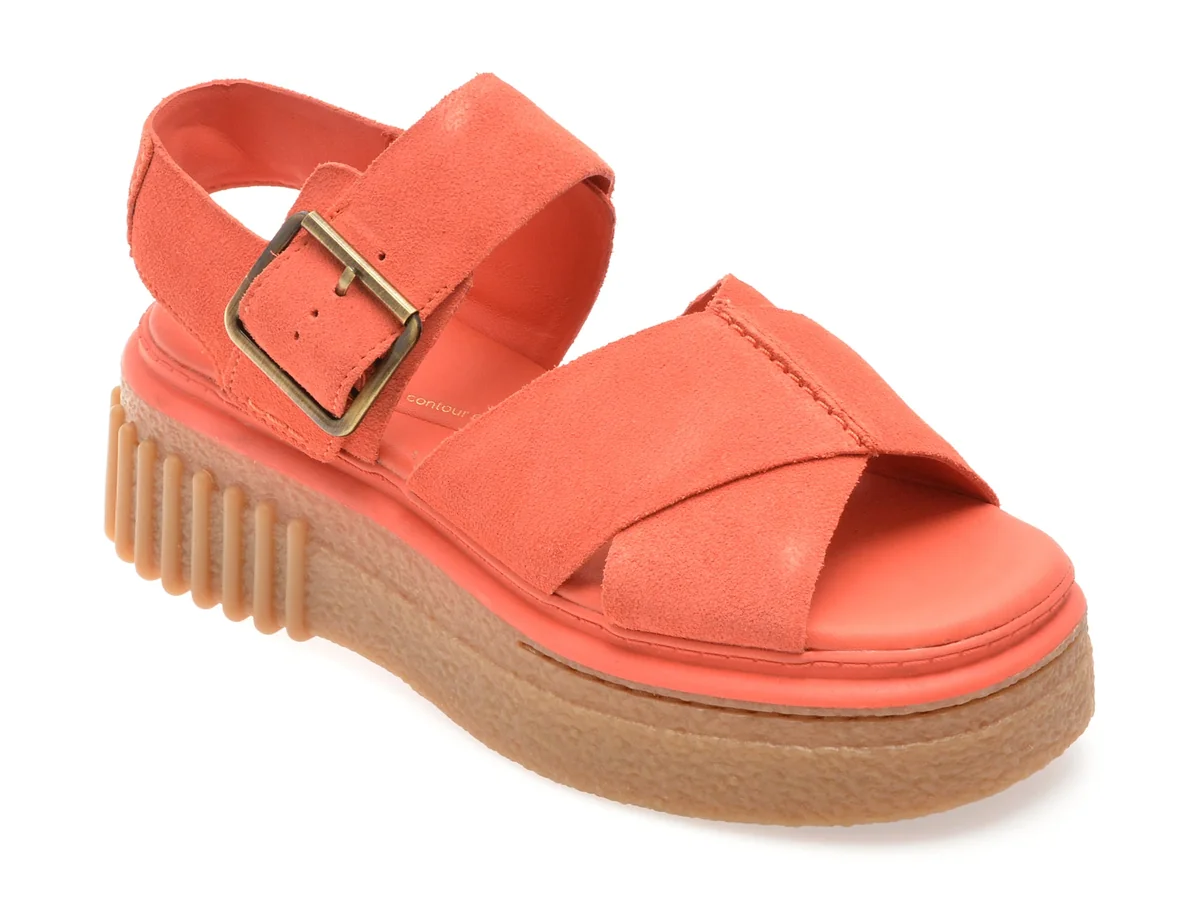 Sandale Clarks Portocalii Evamar Wish, Din Piele Intoarsa