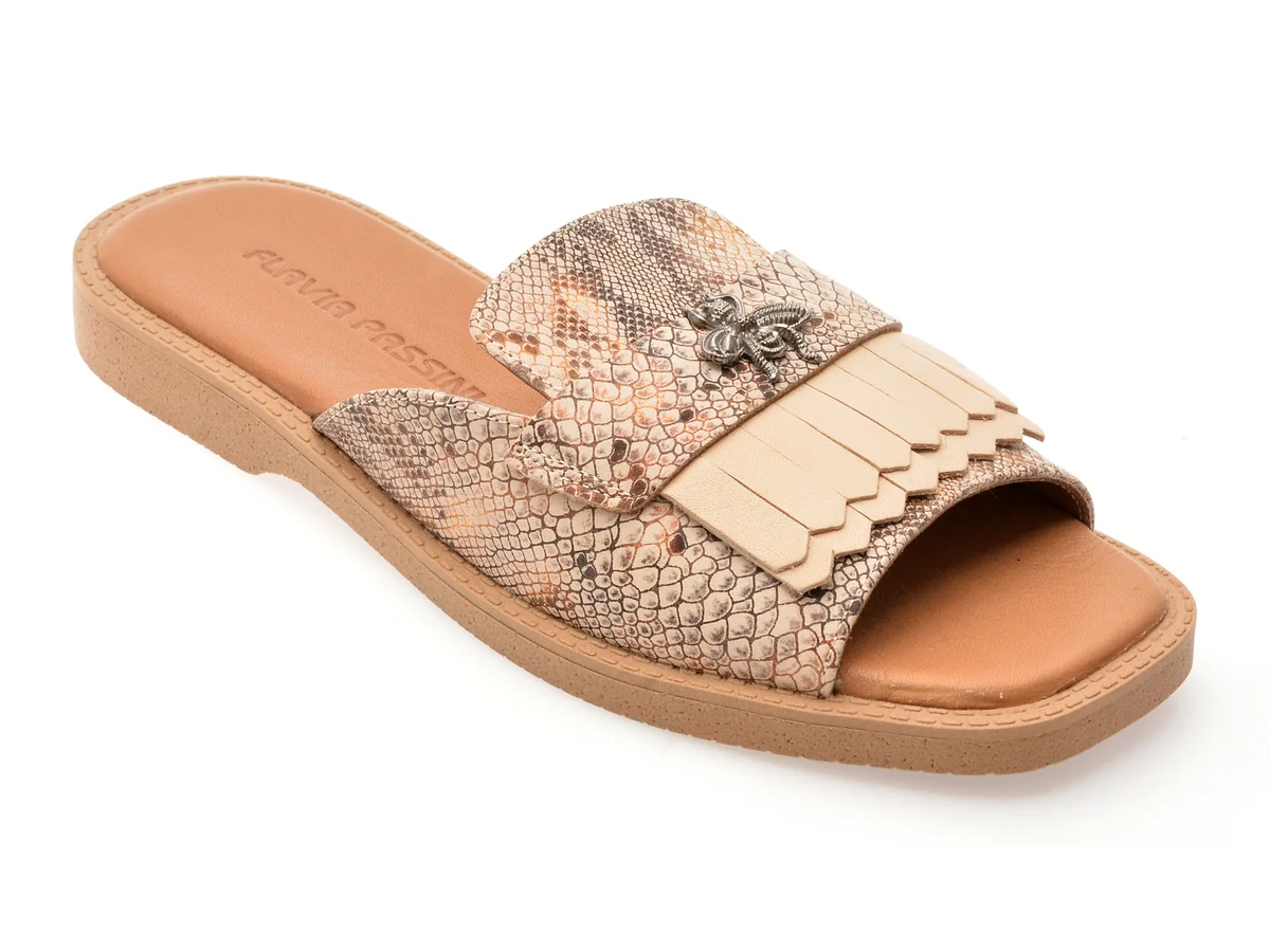 Papuci Flavia Passini Bej, 13027, Din Piele Naturala