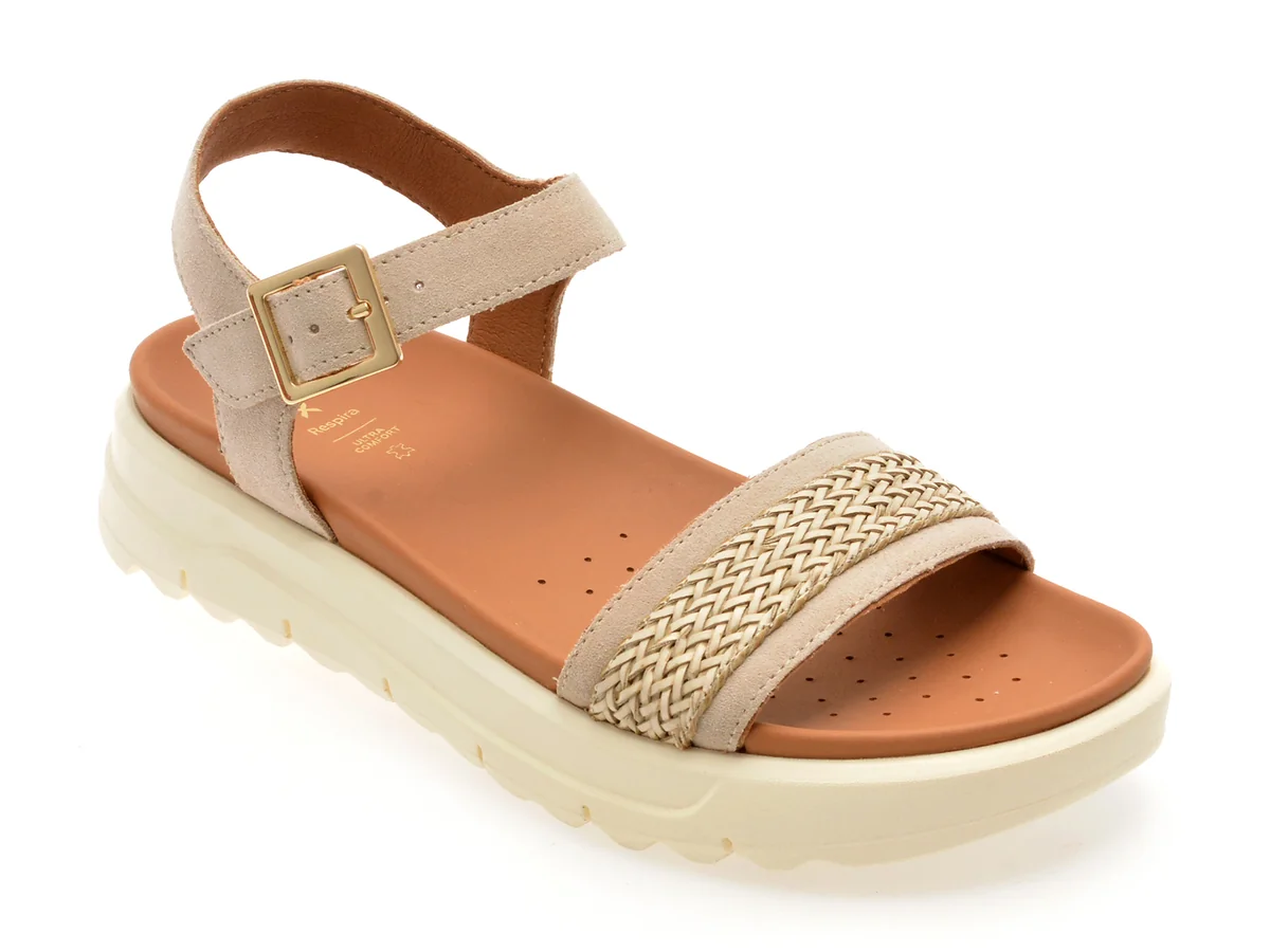 Sandale Geox Bej, D55SZC, Din Piele Intoarsă