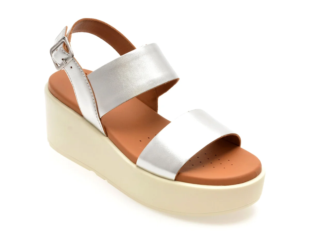 Sandale Geox Argintii, D45M1A, Din Piele Naturala