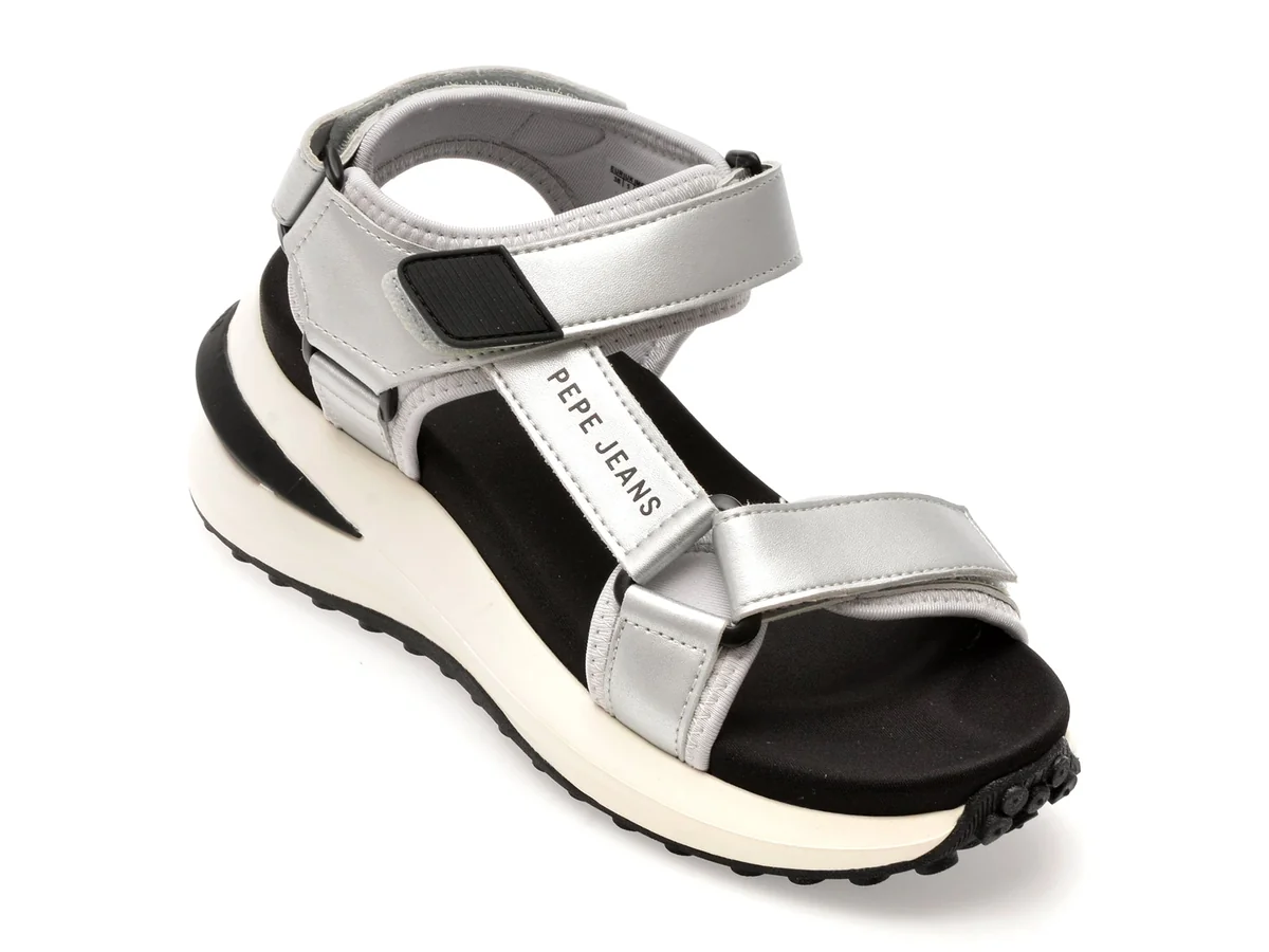 Sandale Pepe Jeans Argintii, Winslove Shine, Din Piele Naturală